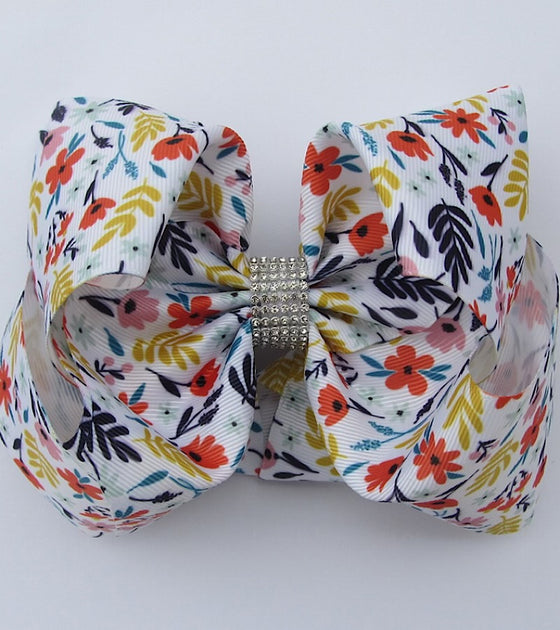 Floral printed double layer hair bows. (6.5"wide 4pcs/$10.00) BW-DSG-878