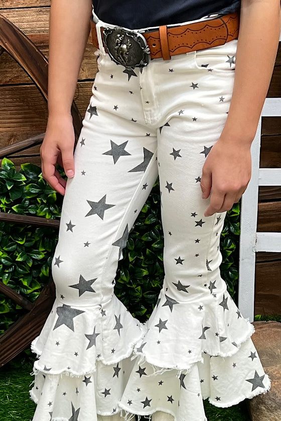 Lt. gray star printed double layer bell bottoms. 2024-P JEAN