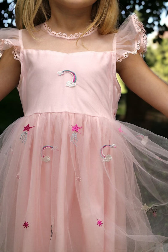 Unicorn & embroidered rainbow tulle dress. DRG251423028-JEANN