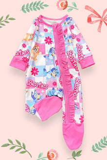  Checkered character printed baby onesie with ruffle. LR041201-LOI