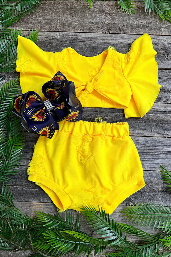 Neon yellow with open back crop top infant set. T-DLH2312K-WEN