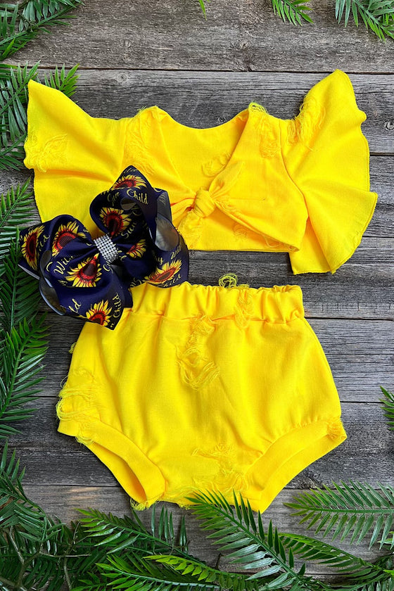 Neon yellow with open back crop top infant set. T-DLH2312K-WEN