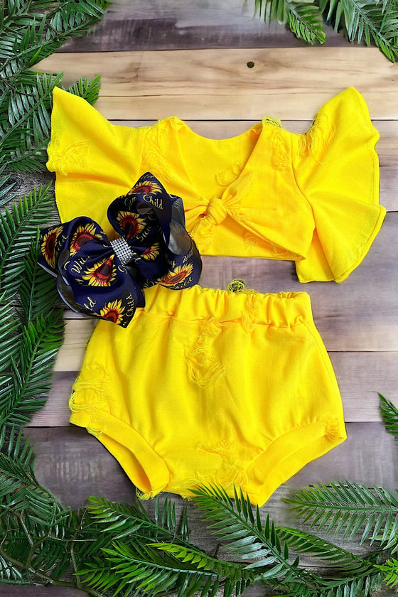 Neon yellow with open back crop top infant set. T-DLH2312K-WEN