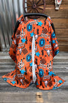 Orange howdy cow skull printed canopy cover. ZYTB25153007 M