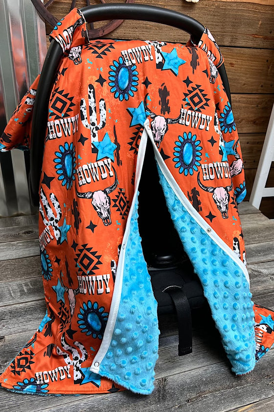 Orange howdy cow skull printed canopy cover. ZYTB25153007 M