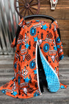 Orange howdy cow skull printed canopy cover. ZYTB25153007 M