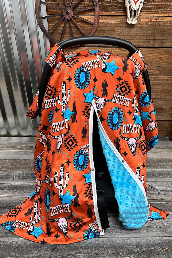 Orange howdy cow skull printed canopy cover. ZYTB25153007 M