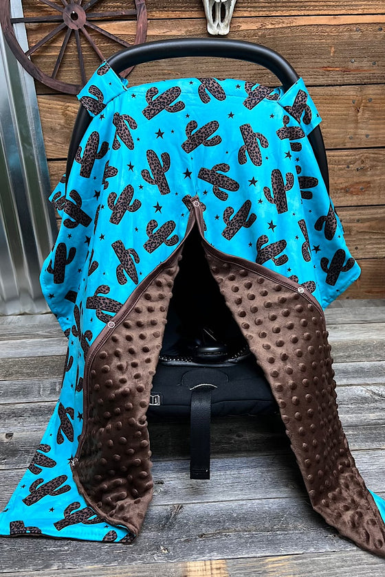 Cactus printed on turquoise car seat cover & brown minky fabric.  ZYTG25153022 M