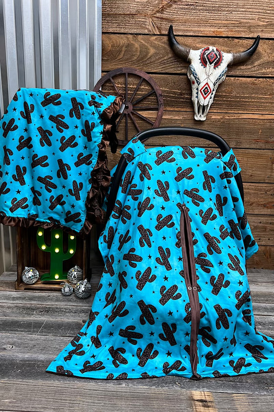 Cactus printed on turquoise car seat cover & brown minky fabric.  ZYTG25153022 M