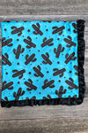 Cactus printed baby blanket with black ruffle trim (35" by 35") BKG25113021