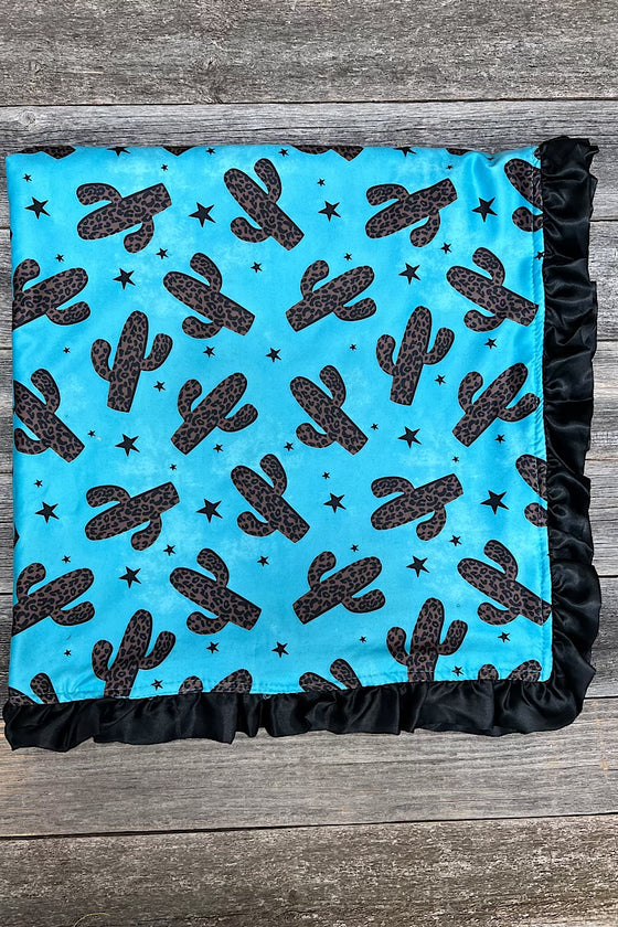 Cactus printed baby blanket with black ruffle trim (35" by 35") BKG25113021