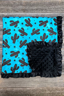  Cactus printed baby blanket with black ruffle trim (35" by 35") BKG25113021