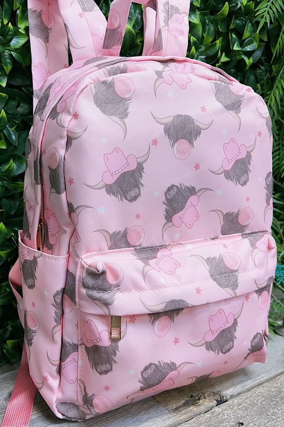 Blowing bubble gum highland cow printed Medium size backpack. BP-202323-12