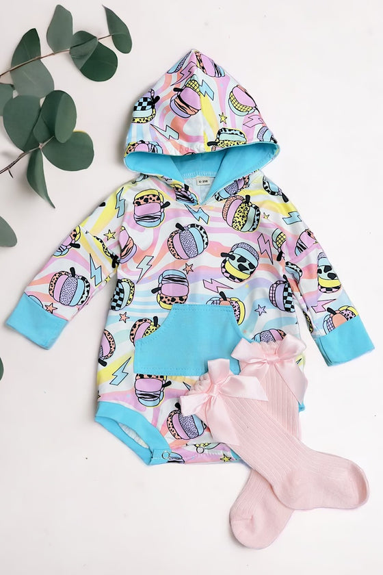 🍁Multi-printed Pumpkin printed baby onesie w/hoodie. LR042602-WEN