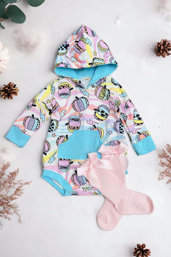 🍁Multi-printed Pumpkin printed baby onesie w/hoodie. LR042602-WEN