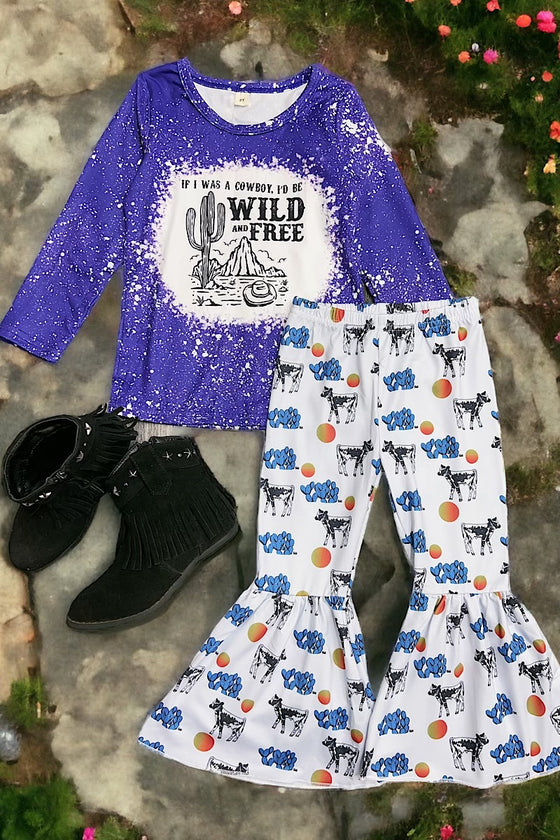 If I was a cowboy, I'd be wild & free" Multi-printed 2 piece set. GLP042007-jeann