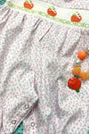 PINK FLORAL PRINT SMOCK BABY ROMPER WITH PUMPKIN EMBROIDERY. RPG401522010 SOL