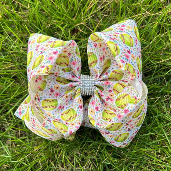 Softball - floral printed double layer bow. 4PCS/$10.00 BW-DSG-1045
