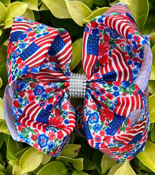  Patriotic/floral printed double layer hair bows. 4pcs/$10.00 BW-DSG-1054