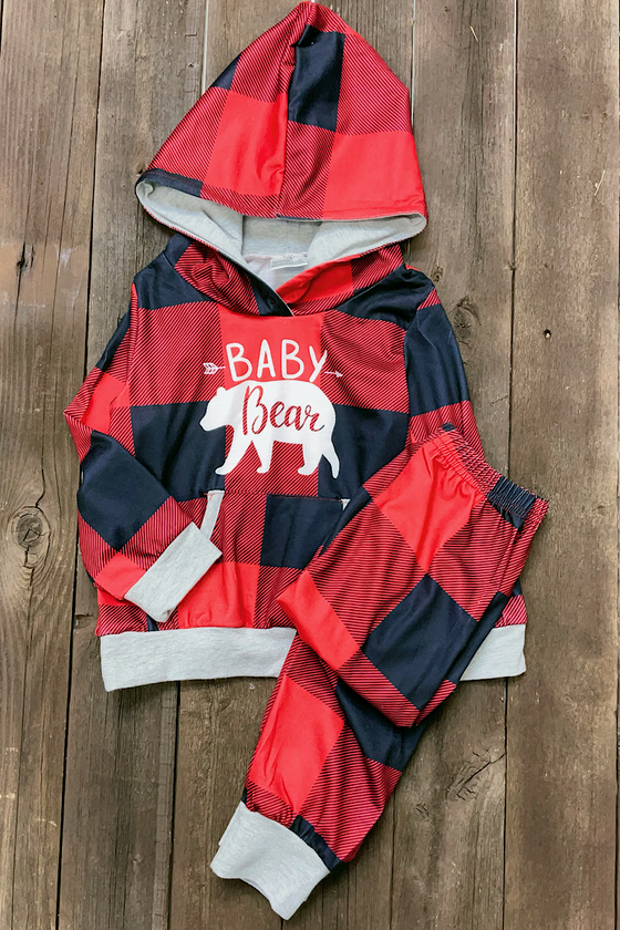 Baby bear plaid jogger set. PJG501322040-SOL