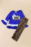 Football time" royal blue tunic & animal printed leggings. jean