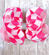 6.5" Fuchsia checkered double layer hair bows. BW-DSG-10D