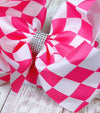 6.5" Fuchsia checkered double layer hair bows. BW-DSG-10D