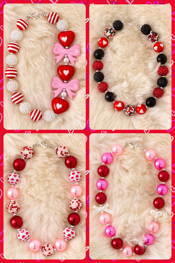 Valentines necklaces are now available in 4 styles.  3pcs/$12.00