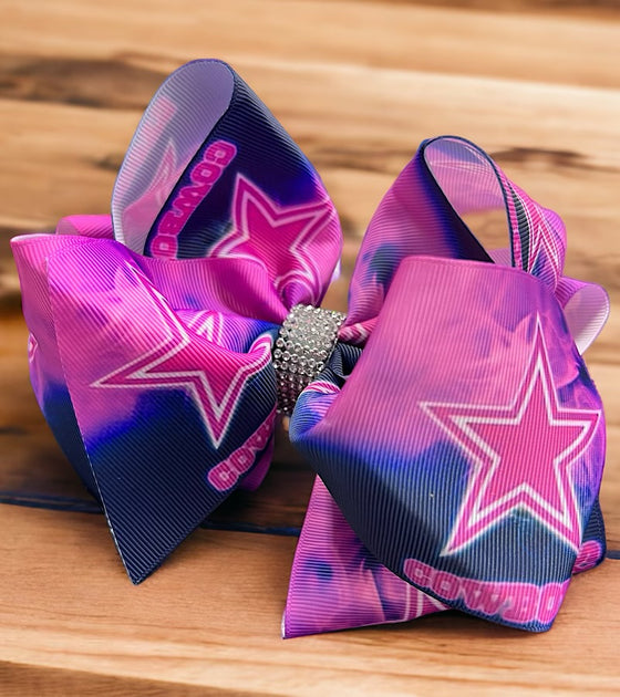 Football tie dye printed character double layer hair bows w/ rhinestones. 4pcs/$10.00 bw-dsg-931