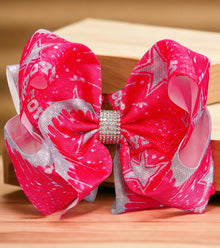  Hot pink & silver printed character double layer hair bows w/ rhinestones. 4pcs/$10.00 bw-dsg-932