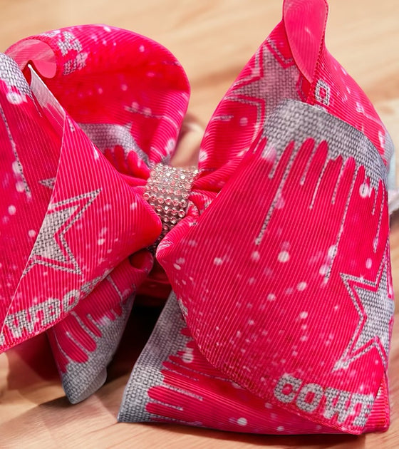 Hot pink & silver printed character double layer hair bows w/ rhinestones. 4pcs/$10.00 bw-dsg-932