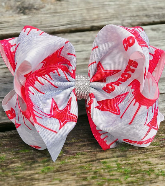 Football /Silver tone & hot pink printed character double layer hair bows w/ rhinestones. 4pcs/$10.00 bw-dsg-933