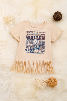  Wallen" cream graphic tee with fringe. TPG25154007 SOL