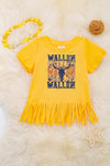 Wallen" Yellow graphic tee with fringe. TPG25154009 wendy