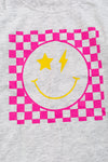 Happy emoji with checker printed tee shirt with folded sleeves. TPG25154006 SOL