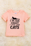 I'm not crazy I just like cats" Pink tee shirt with folded sleeves. TPG25154002 wendy