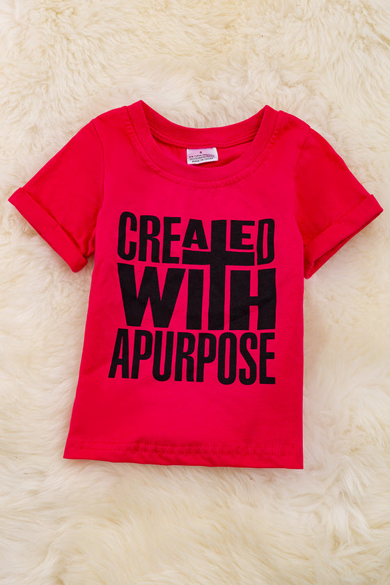 Created with a purpose" Fuchsia printed tee shirt with folded sleeves. TPG25154001 wendy