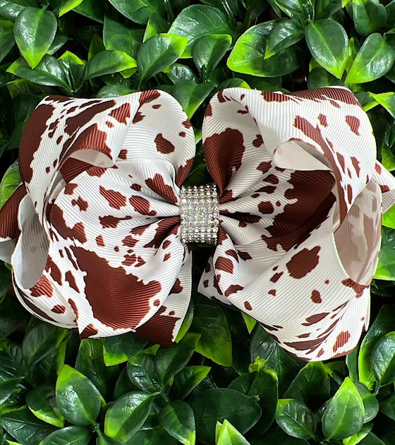 BROWN SPOTTED PRINTED HAIR BOWS. 7.5" WIDE 4PCS/$10.00 BW-DSG-738