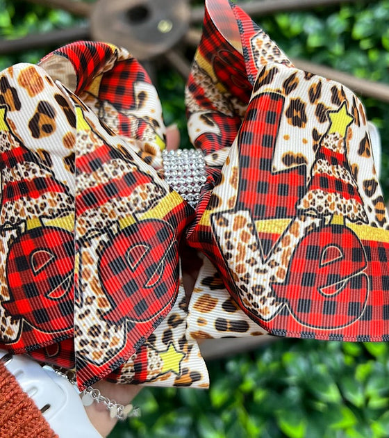 LOVE CHRISTMAS/ PLAID MULTI- PRINTED DOUBLE LAYER HAIR BOWS. 7.5" WIDE 4PCS/$10.00 BW-DSG-759