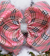 LT. pink plaid printed double layer hair bows w/ rhinestones. 4pcs/$10.00 bw-dsg-939