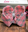 LT. pink plaid printed double layer hair bows w/ rhinestones. 4pcs/$10.00 bw-dsg-939