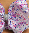 Lavender /floral printed double layer hair bows w/ rhinestones. 4pcs/$10.00 bw-dsg-944