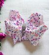 Lavender /floral printed double layer hair bows w/ rhinestones. 4pcs/$10.00 bw-dsg-944