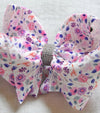 Lavender /floral printed double layer hair bows w/ rhinestones. 4pcs/$10.00 bw-dsg-944