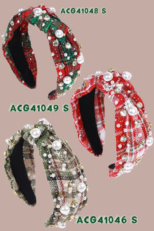  Christmas plaid pearls & stone headbands available in 3 prints. (3pcs/$12.75)