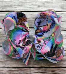  Cowboys printed double layer hair bows. (6.5"wide 4pcs/$10.00) BW-DSG-927