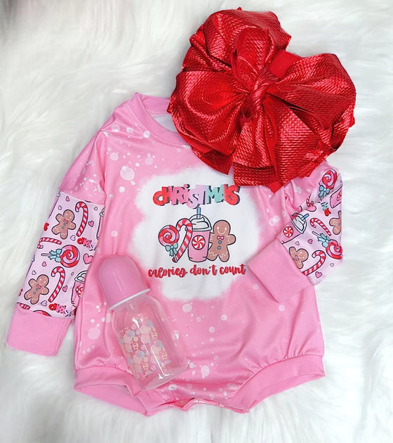 Christmas calories don't count" Christmas graphic baby romper. LR070110-SOL