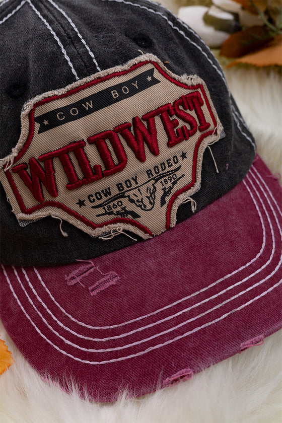 *Cow Boy*WildWest" maroon /black distressed kids cap. ACG65153007 M