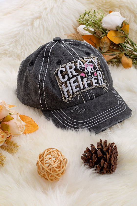 Crazy Heifer" Black distressed kids cap. ACG65153013 M