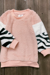 PINK FLEECE SWEATER WITH ZEBRA PRINT SLEEVES. TPG651722021NAYDINE